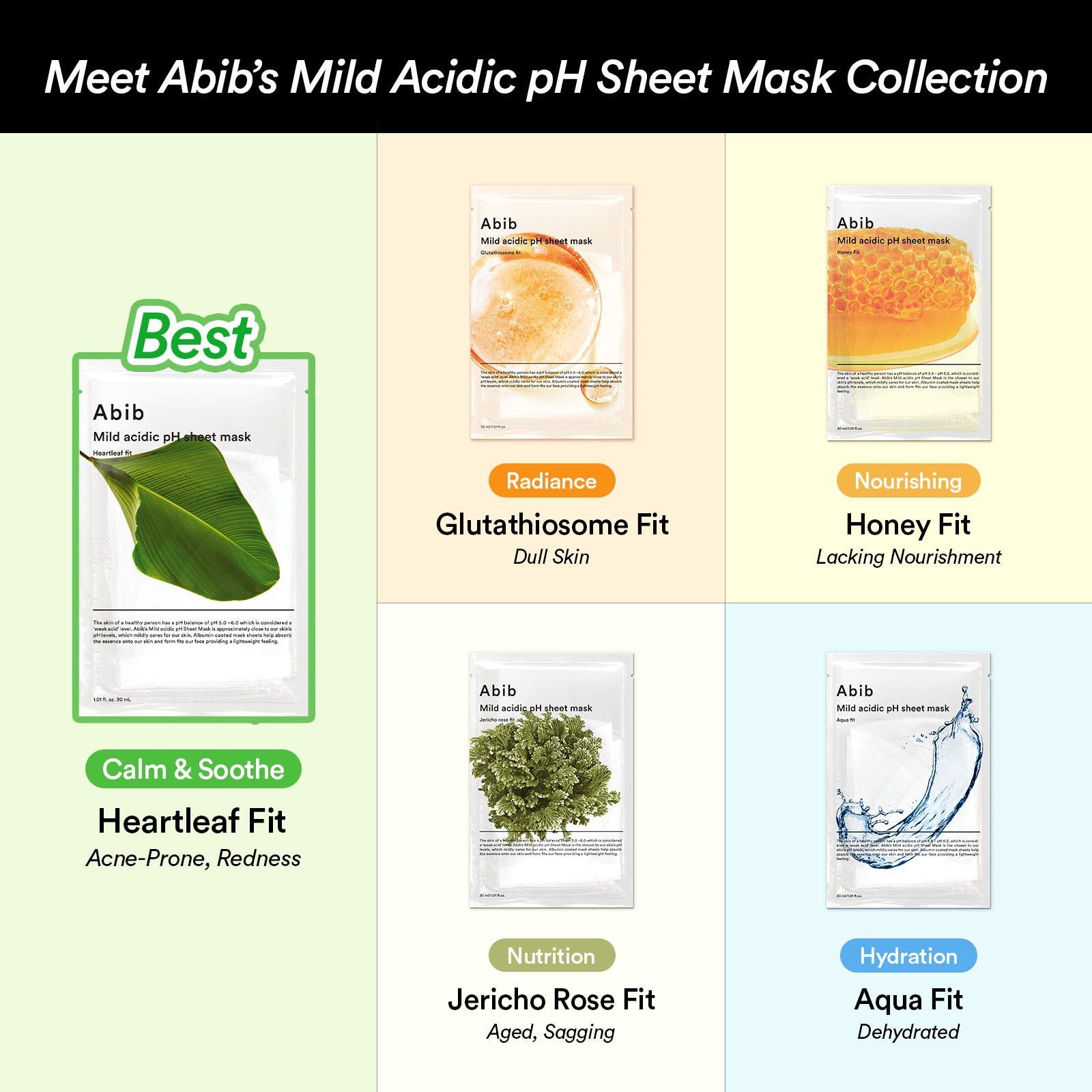 Mild acidic pH sheet mask Heartleaf fit(10 sheets)